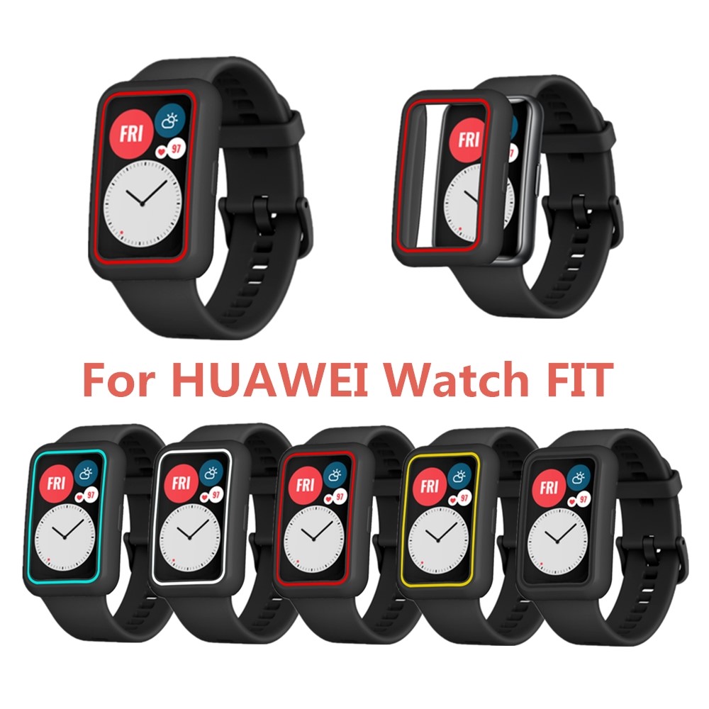 Two Color TPU Protective Frame Shell Case for Huawei Watch Fit Smart Watch - Black / White-5