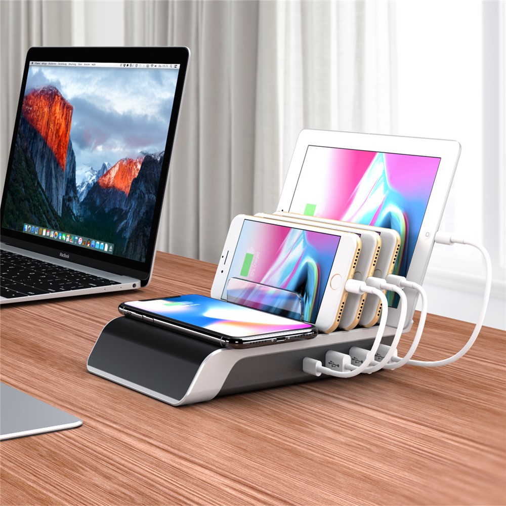 YD09 Multiple Charger Dock Organizer Stand 4 USB Ports Desktop Charging Station QI Wireless Charging Pad-11