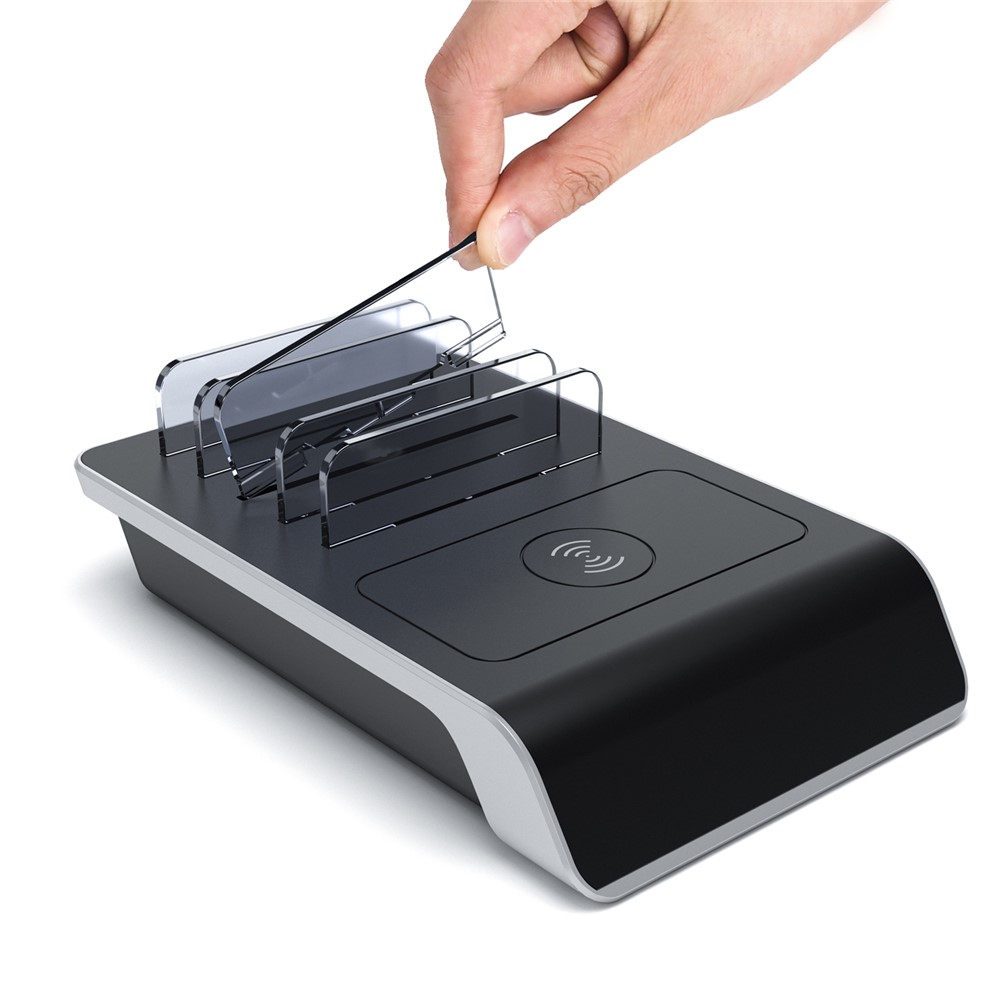 YD09 Multiple Charger Dock Organizer Stand 4 USB Ports Desktop Charging Station QI Wireless Charging Pad-9