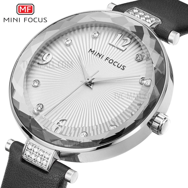 MINI FOCUS Top Brand Luxury Women Watches Quartz Clock Rhinestone Dial Wrist Watch - Black-3