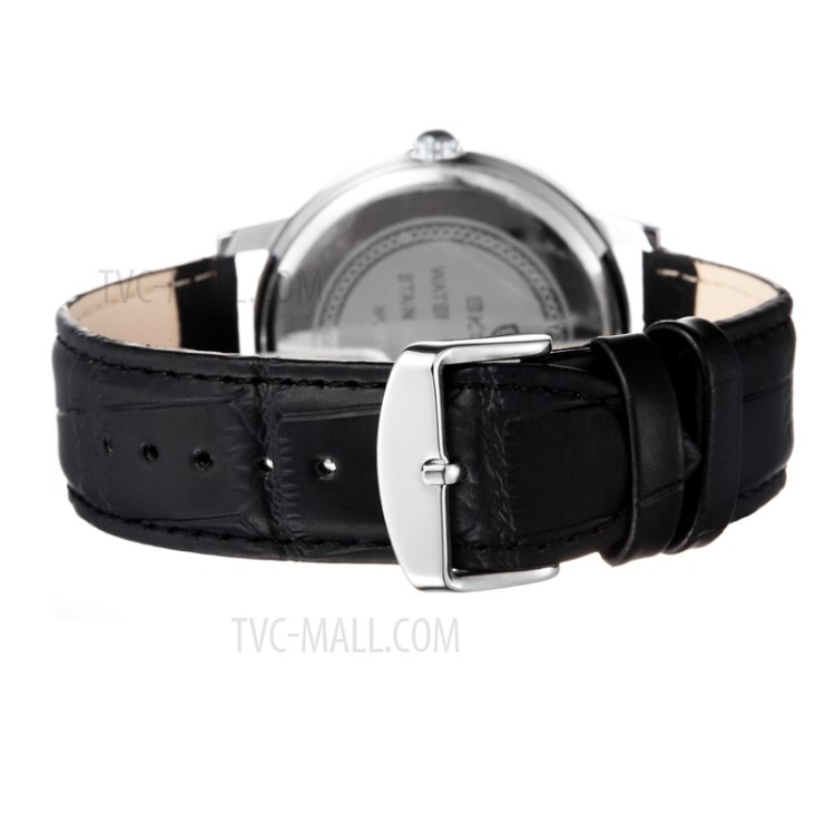 SKONE Men's Quartz Watch Waterproof Leather Strap Men Wristwatch - Black-2