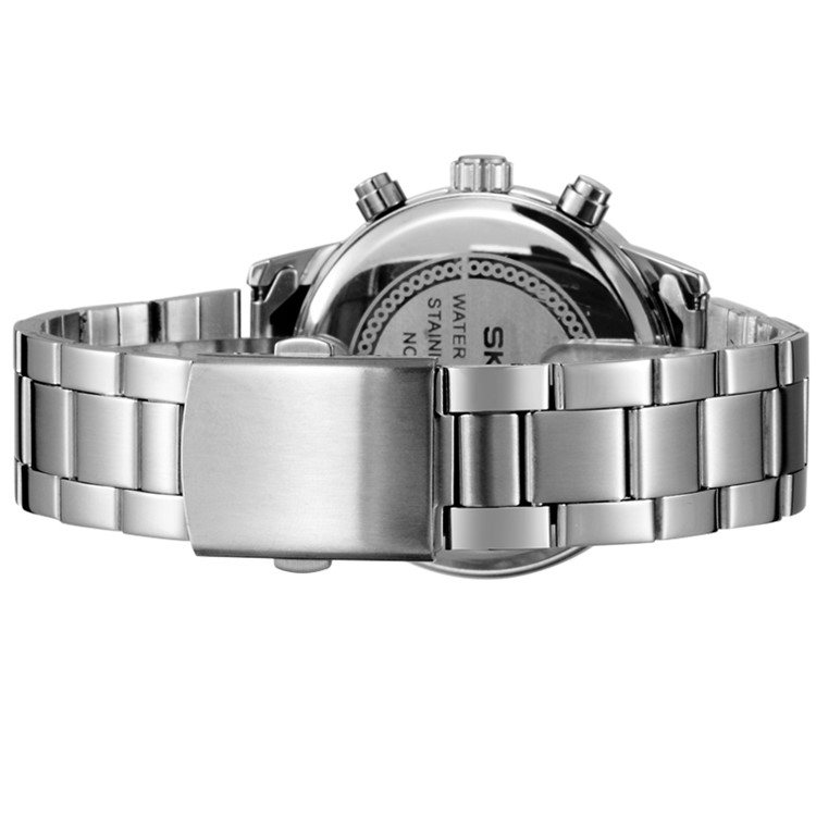 Skone Bussiness Style Impermeabile da Uomo Orologio da Polso da Polso in Acciaio Inossidabile - Argento Nero-5