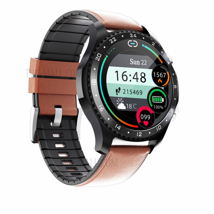 CAVO CK30 1.28-inch Smart Watch Fitness Tracker Body Temperature Leather Band - Brown-4
