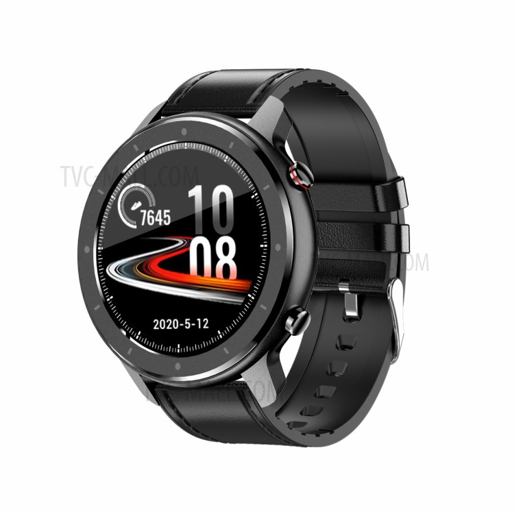 T30 Touch Screen Silicone + Leather Band Smart Watch with Music Control Heart Rate Blood Pressure Sleep Monitor Fitness Tracker - Black-2