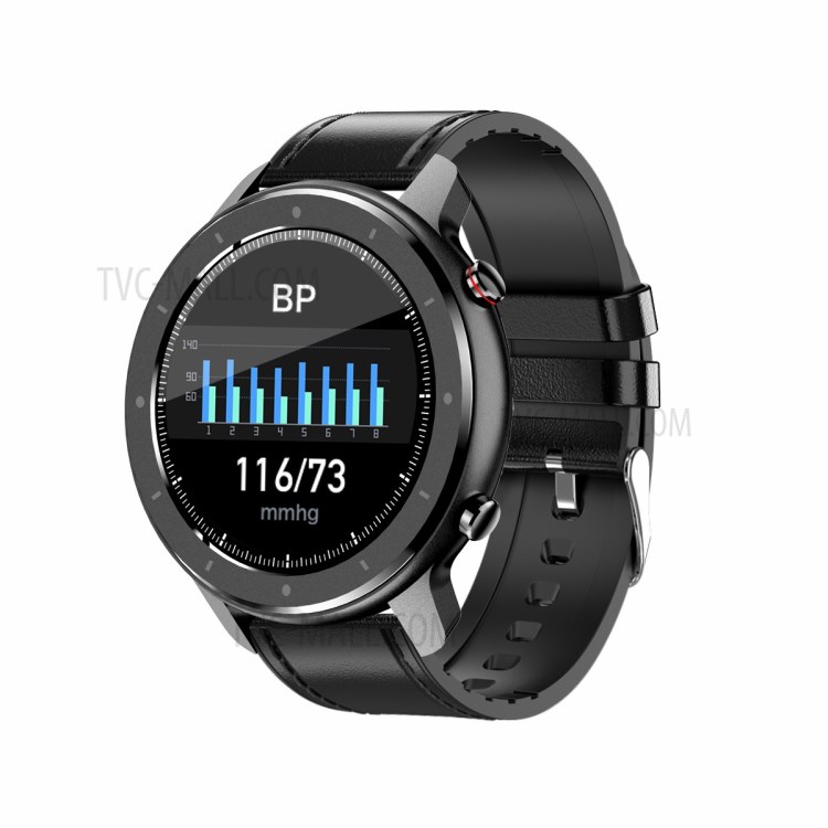 T30 Touch Screen Silicone + Leather Band Smart Watch with Music Control Heart Rate Blood Pressure Sleep Monitor Fitness Tracker - Black-3