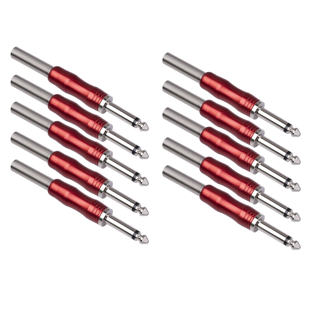 BLS01 6.35mm Mono Jack Plug Audio Connector Solder Cable DIY Audio Adapter for Guitar Microphone - Red-6