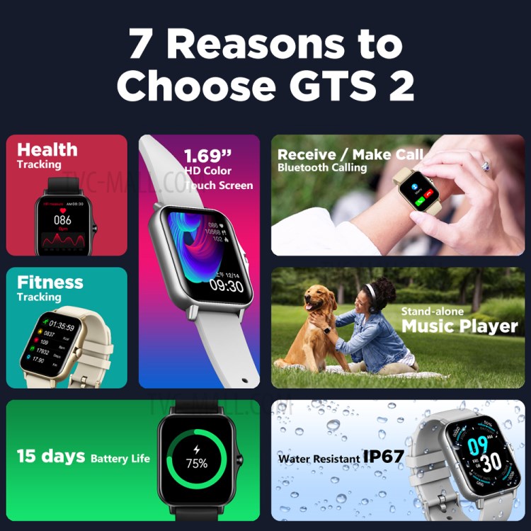 ZEBLAZE GTS 2 1.69 inch Full Touch Screen Smart Watch IP67 Waterproof Heart Rate Monitoring Bluetooth Call Smartwatch - Black-4