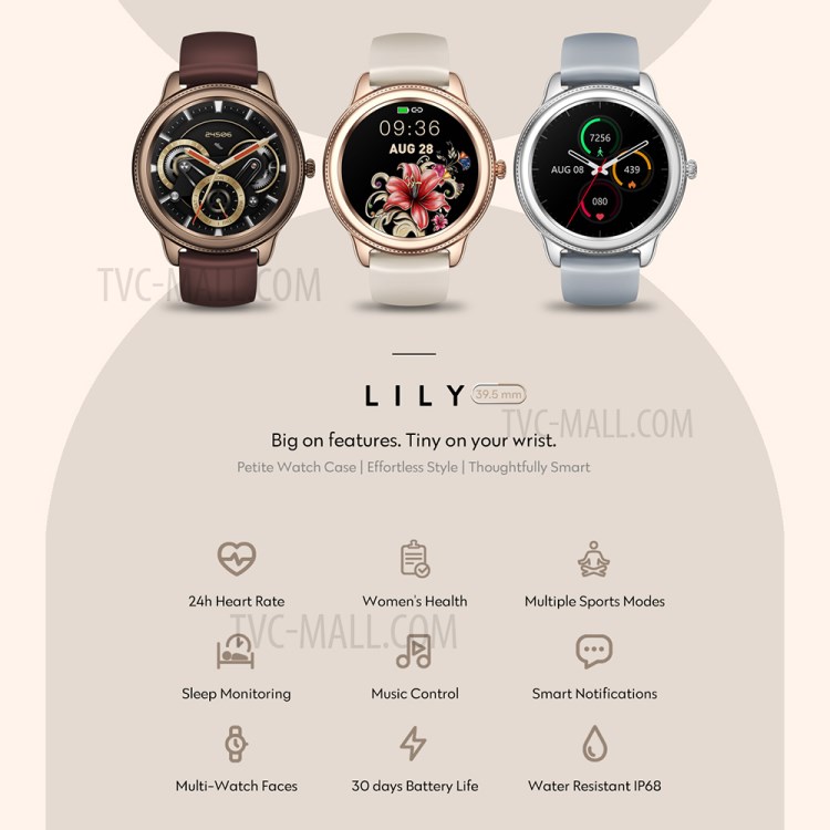 ZEBLAZE LILY Women Health 24H Heart Rate Monitor Smart Watch IP68 Waterproof Multi-sport Mode Smartwatch - Coffee-2