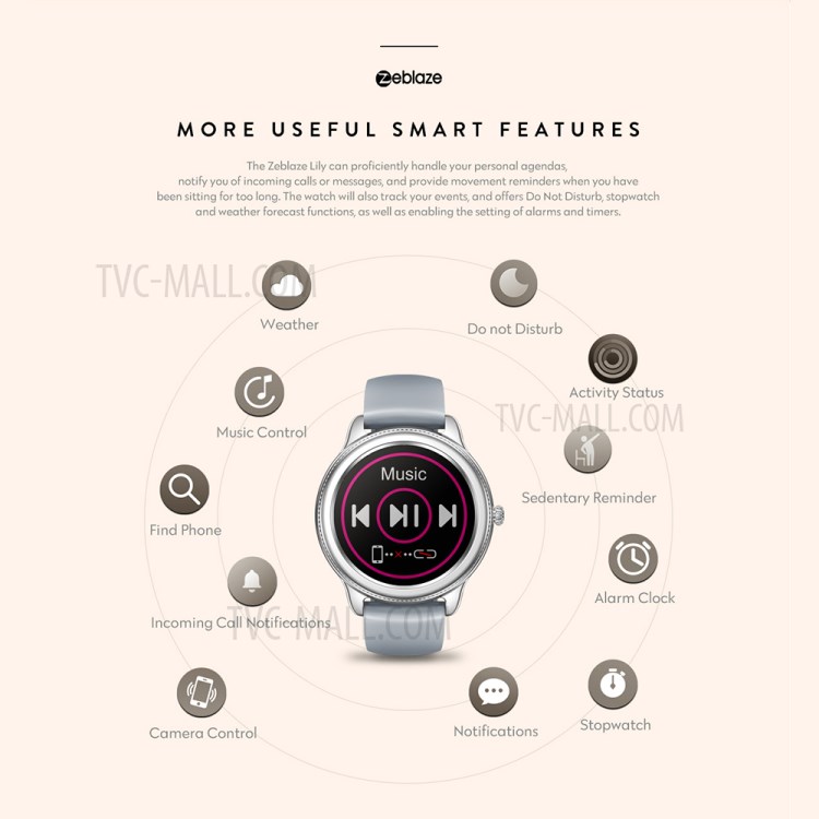 ZEBLAZE LILY Women Health 24H Heart Rate Monitor Smart Watch IP68 Waterproof Multi-sport Mode Smartwatch - Coffee-7
