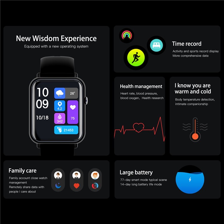 Q19 Pro 1.69 Pulgadas Detección De Temperatura Bluetooth Smart Watch Sports Tracker Tipo De Corazón Sueño Salud Monitoreo Inteligente Pulsera - Blanco-4