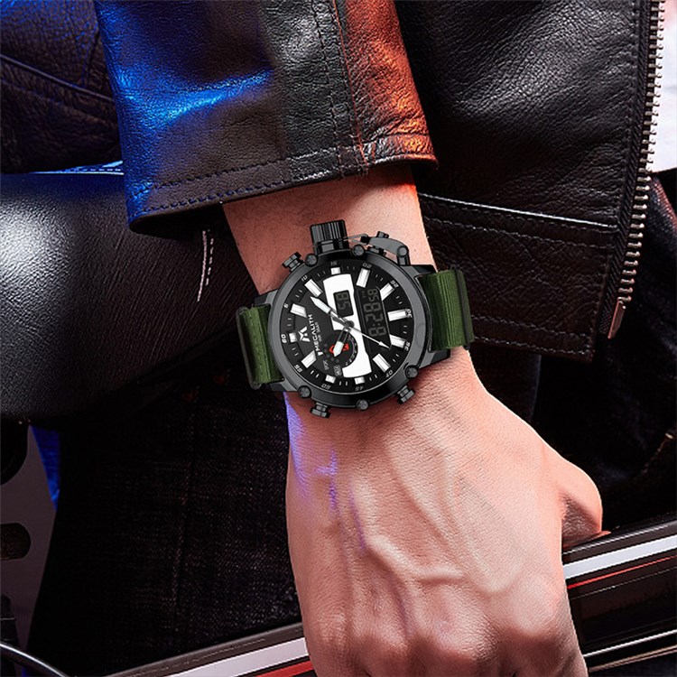 MEGALITH 8229 5ATM Waterproof Business Watch Luminous Quartz Watches Men Digital Watch with Nylon Strap - Green/Black-10
