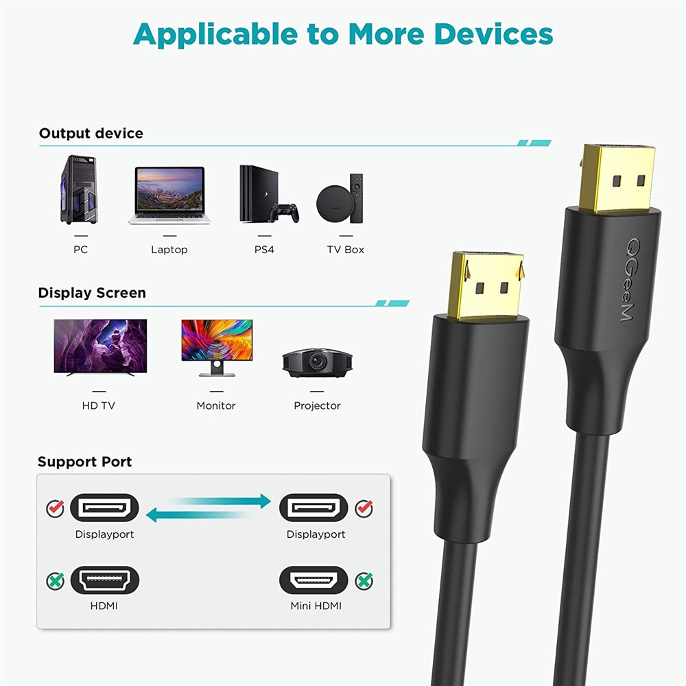 QGEEM QG-HD16 1.8m DP to DP Cable 4K/60Hz HD Video DisplayPort 1.2 Adapter Cable for HDTV Monitor Projector-6