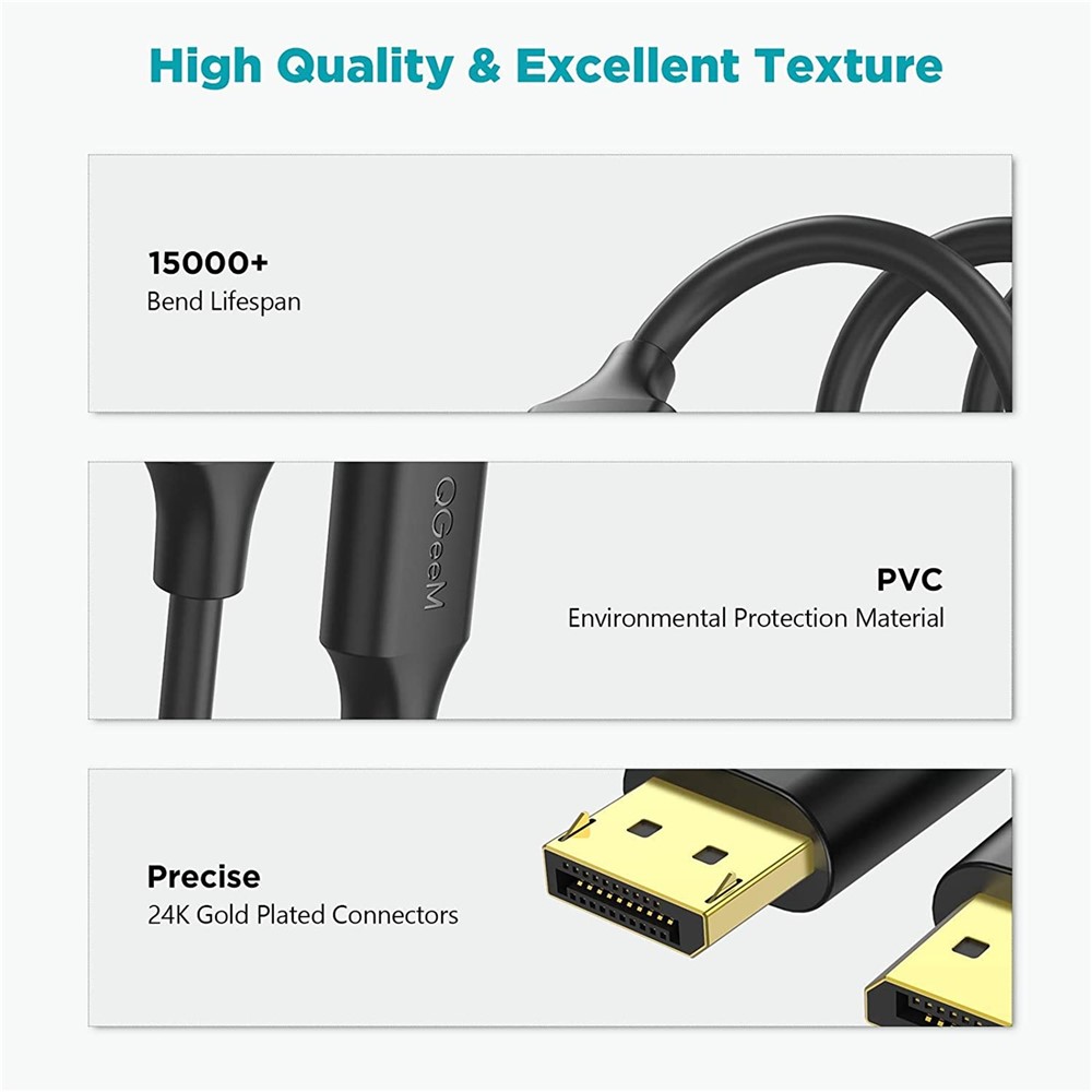 QGEEM QG-HD16 1.8m DP to DP Cable 4K/60Hz HD Video DisplayPort 1.2 Adapter Cable for HDTV Monitor Projector-8