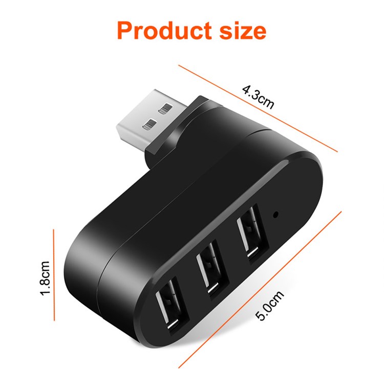 Universal Mini Rotatable 3 Port USB 3.0 Hub Hochgeschwindigkeitsdatenübertragungsadapter USB -expander - Schwarz-8