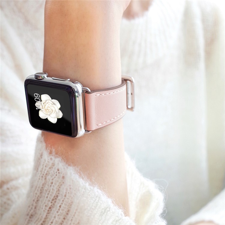 Echtes Leder Smart Uhrenarmband Für Apple Watch Serie 5/4 40mm Beschichtet / Serie 3/2/1 38mm- Rosa-21