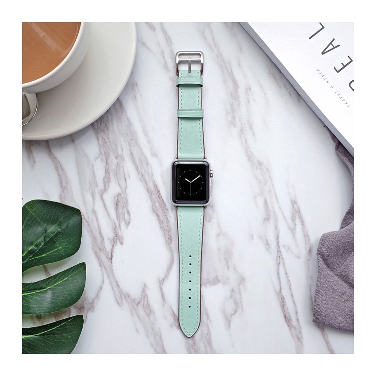 Genuine Leather Coated Smart Watch Strap for Apple Watch Series 5/4 44mm / Series 3/2/1 42mm- Green-15