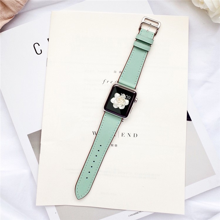 Genuine Leather Coated Smart Watch Strap for Apple Watch Series 5/4 44mm / Series 3/2/1 42mm- Green-17