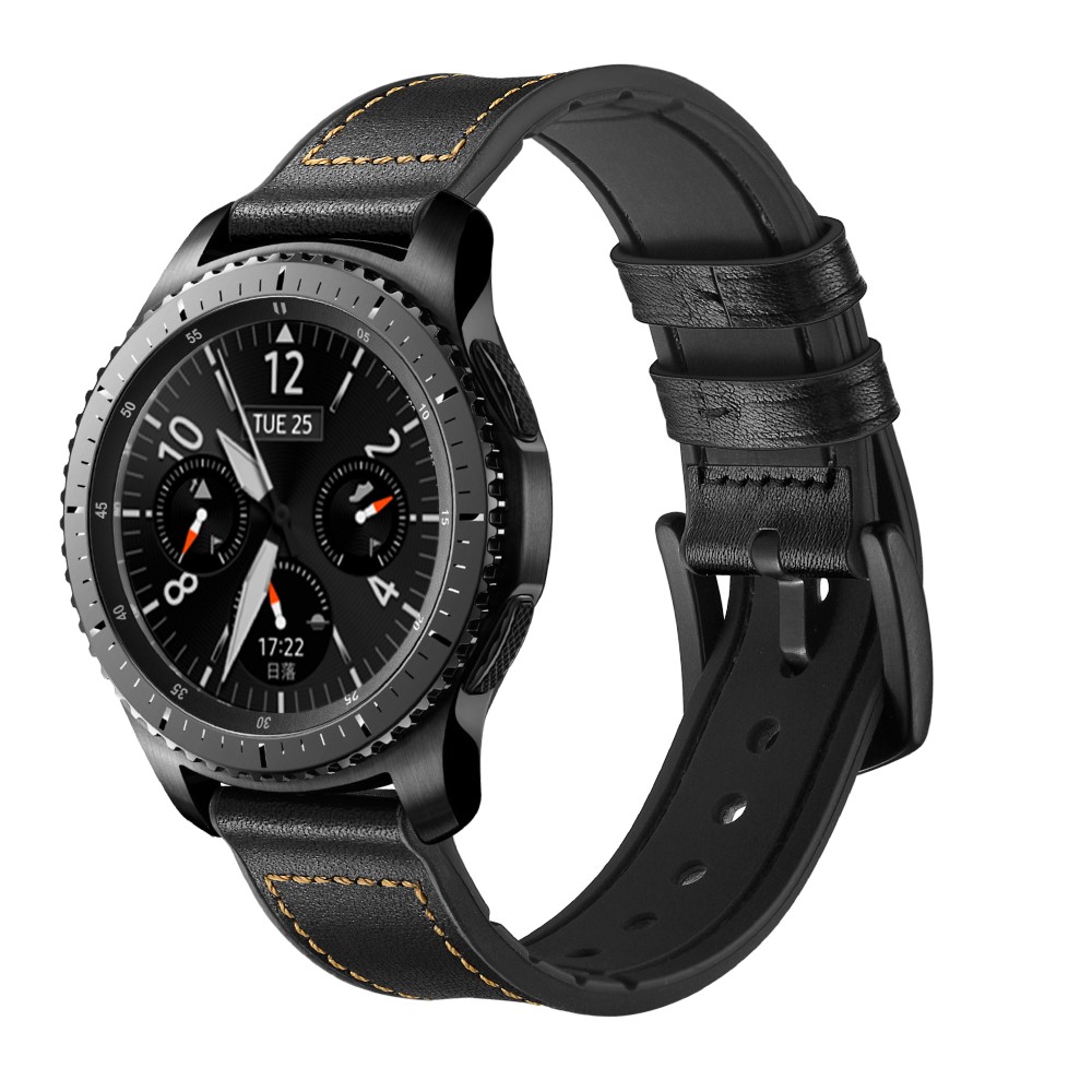 22mm Genuine Leather Coated Silicone Smart Watch Strap for Samsung Gear S3 Classic / Gear S3 Frontier - Black-2