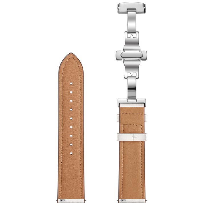 22mm Genuine Leather Watch Strap Replacement for Samsung Gear S3 Classic / Gear S3 Frontier - Silver/White-2