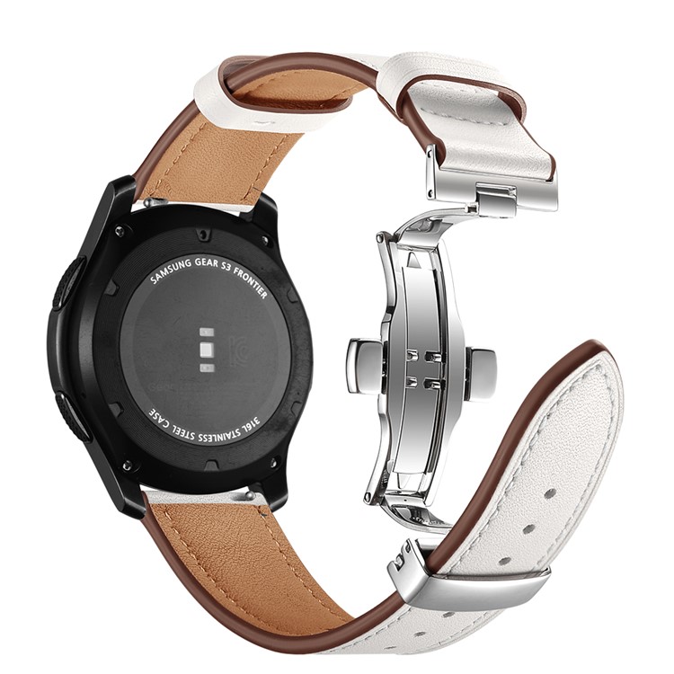 22mm Genuine Leather Watch Strap Replacement for Samsung Gear S3 Classic / Gear S3 Frontier - Silver/White-5
