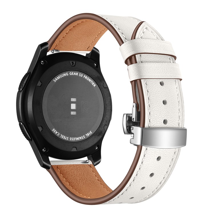 22mm Genuine Leather Watch Strap Replacement for Samsung Gear S3 Classic / Gear S3 Frontier - Silver/White-6