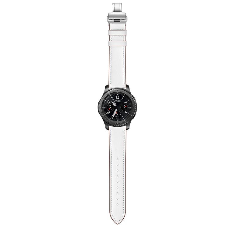 22mm Genuine Leather Watch Strap Replacement for Samsung Gear S3 Classic / Gear S3 Frontier - Silver/White-7