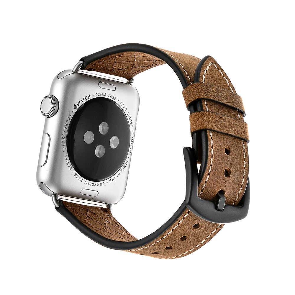 Grid Style Crazy Horse Skin Genuine Leather Smart Watch Strap for Apple Watch Series 5/4 44mm / Series 3/2/1 42mm-4