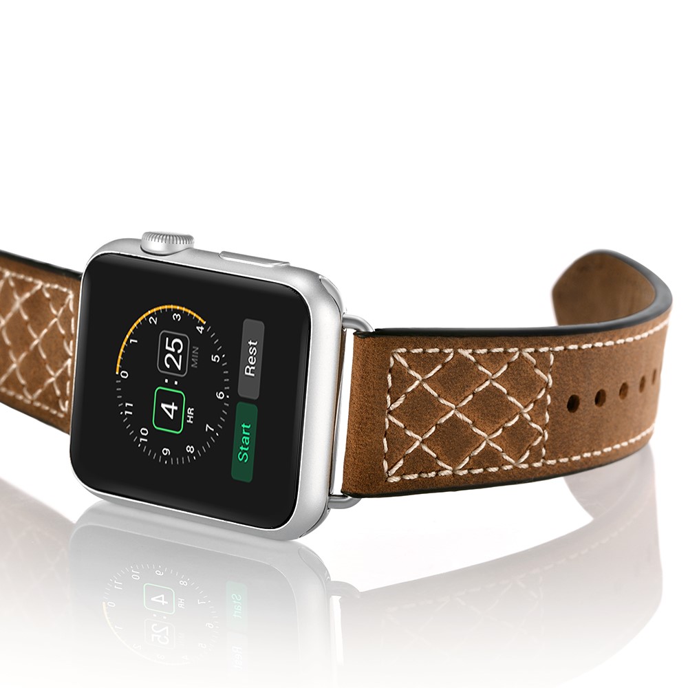 Grid Style Crazy Horse Skin Genuine Leather Smart Watch Strap for Apple Watch Series 5/4 44mm / Series 3/2/1 42mm-6