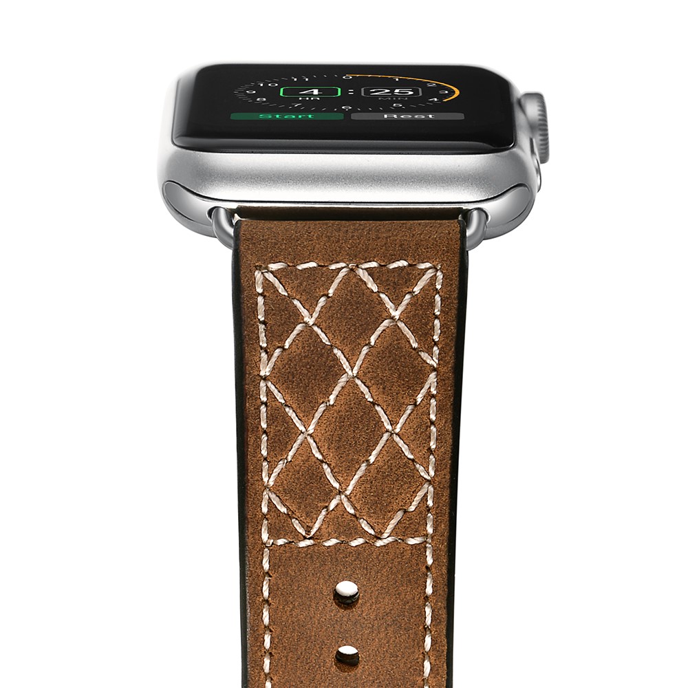 Grid Style Crazy Horse Skin Genuine Leather Smart Watch Strap for Apple Watch Series 5/4 44mm / Series 3/2/1 42mm-7