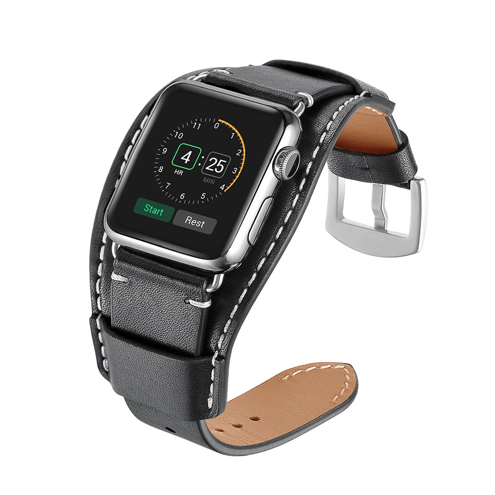 Genuine Leather Smart Watch Band for Apple Watch Series 5/4 44mm / Series 3/2/1 42mm- Black-6