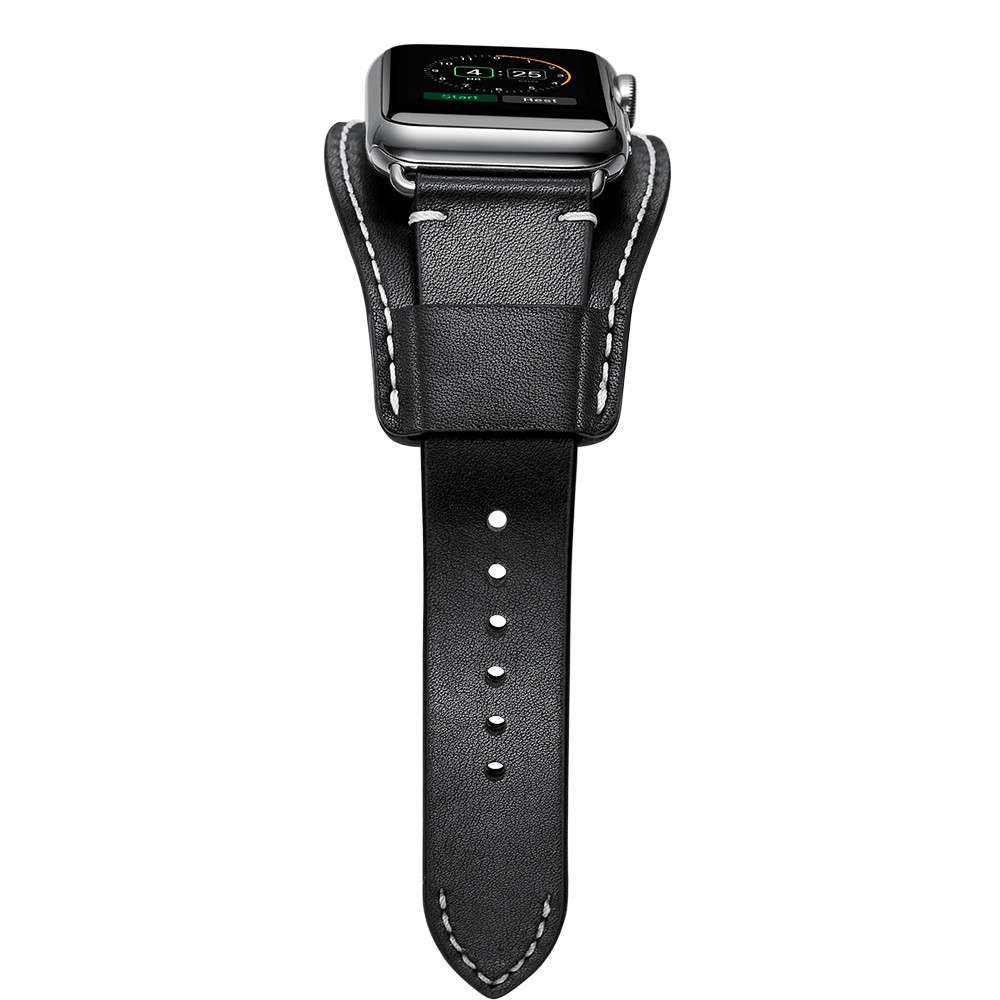 Genuine Leather Smart Watch Band for Apple Watch Series 5/4 44mm / Series 3/2/1 42mm- Black-8