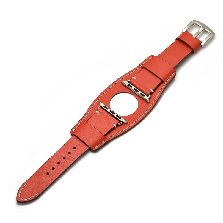 

Genuine Leather Smart Watch Band for Apple Watch Series 5/4 44mm / Series 3/2/1 42mm- Watermelon Red, Apple Watch Series 5 44mm