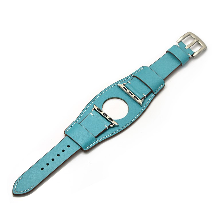 

Genuine Leather Smart Watch Band for Apple Watch Series 5/4 44mm / Series 3/2/1 42mm- Cyan, Apple Watch Series 5 44mm