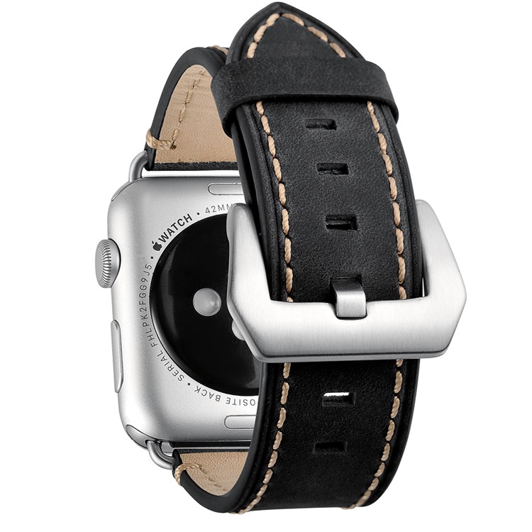 Crazy Horse Genuine Leather Coated Smart Watch Strap for Apple Watch Series 5/4 40mm / Series 3/2/1 38mm - Black-5