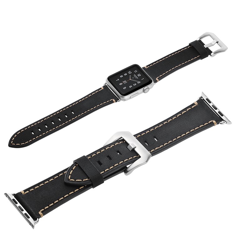 Crazy Horse Genuine Leather Coated Smart Watch Strap for Apple Watch Series 5/4 40mm / Series 3/2/1 38mm - Black-6