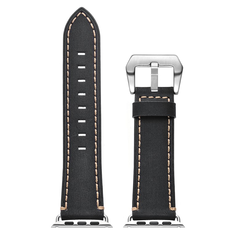 Crazy Horse Genuine Leather Coated Smart Watch Strap for Apple Watch Series 5/4 40mm / Series 3/2/1 38mm - Black-10