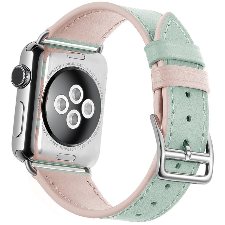 Women Style Genuine Leather Watch Band Strap for Apple Watch Series 5 4 44mm / Series 3 2 1 42mm - Green/Pink-2