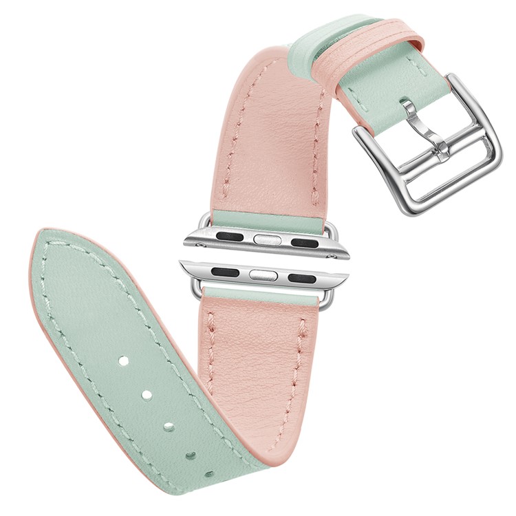 Women Style Genuine Leather Watch Band Strap for Apple Watch Series 5 4 44mm / Series 3 2 1 42mm - Green/Pink-4