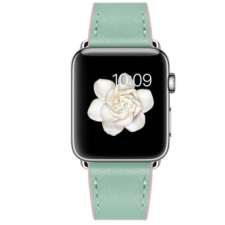 Women Style Genuine Leather Watch Band Strap for Apple Watch Series 5 4 44mm / Series 3 2 1 42mm - Green/Pink-7