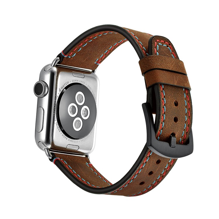 Dual-color Stitching Design Genuine Leather Watch Strap Replacement Band for Apple Watch Series 1/2/3 42mm / Series 4/5 44mm-1