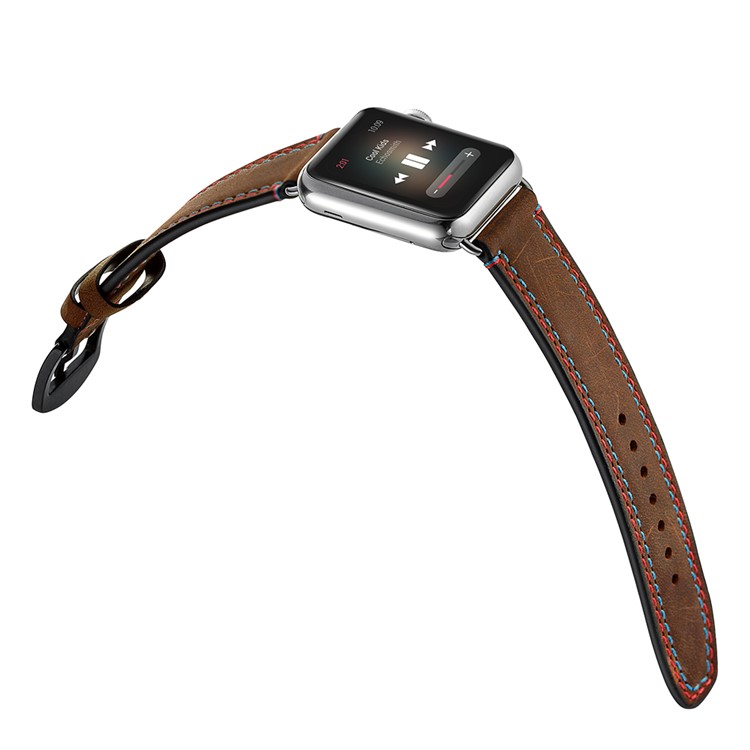 Dual-color Stitching Design Genuine Leather Watch Strap Replacement Band for Apple Watch Series 1/2/3 42mm / Series 4/5 44mm-5