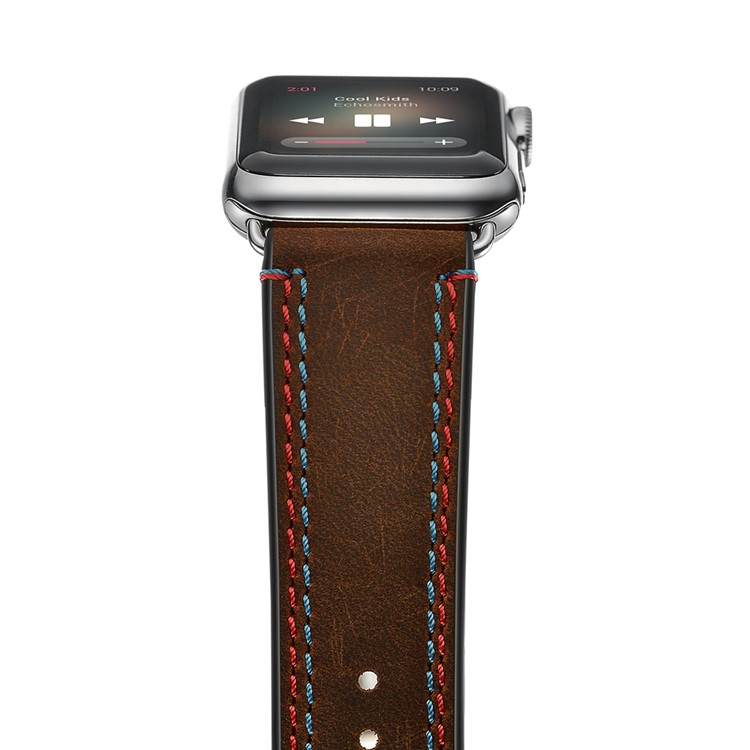 Dual-color Stitching Design Genuine Leather Watch Strap Replacement Band for Apple Watch Series 1/2/3 42mm / Series 4/5 44mm-6