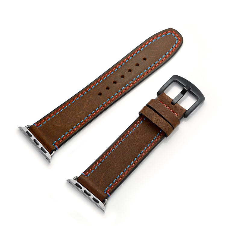 Dual-color Stitching Design Genuine Leather Watch Strap Replacement Band for Apple Watch Series 1/2/3 38mm / Series 4/5 40mm-1