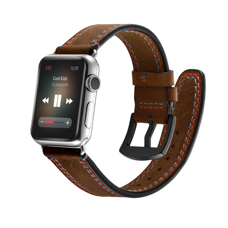 Dual-color Stitching Design Genuine Leather Watch Strap Replacement Band for Apple Watch Series 1/2/3 38mm / Series 4/5 40mm-2