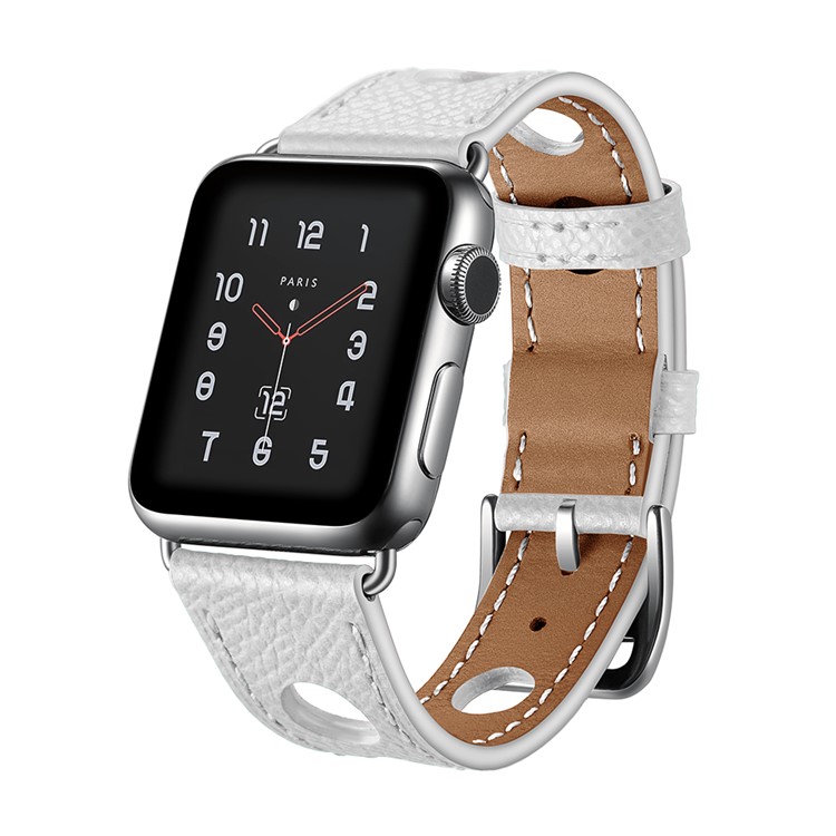 Genuine Leather Coated Smart Watch Replacement Strap for Apple Watch Series 5/4 40mm / Series 3/2/1 38mm - White-3