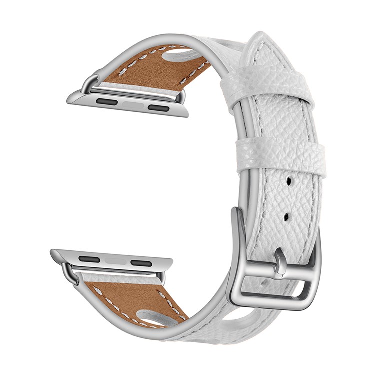 Texture Genuine Leather Coated Smart Watch Band for Apple Watch Series 5/4 44mm / Series 3/2/1 42mm - White-1