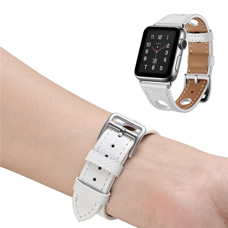 Texture Genuine Leather Coated Smart Watch Band for Apple Watch Series 5/4 44mm / Series 3/2/1 42mm - White-5