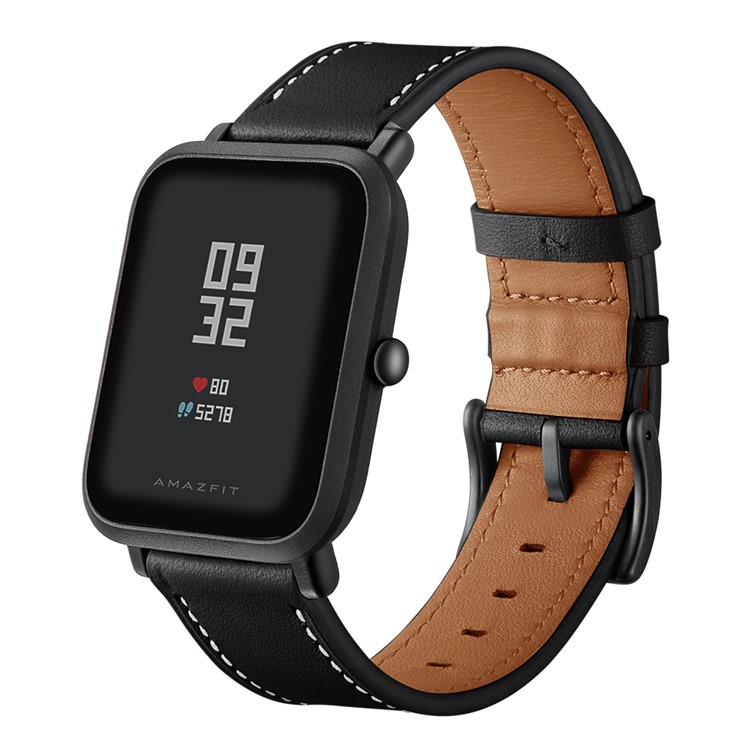 For Huami Amazfit Bip 20mm Cowhide Genuine Leather Watch Band - Black-2