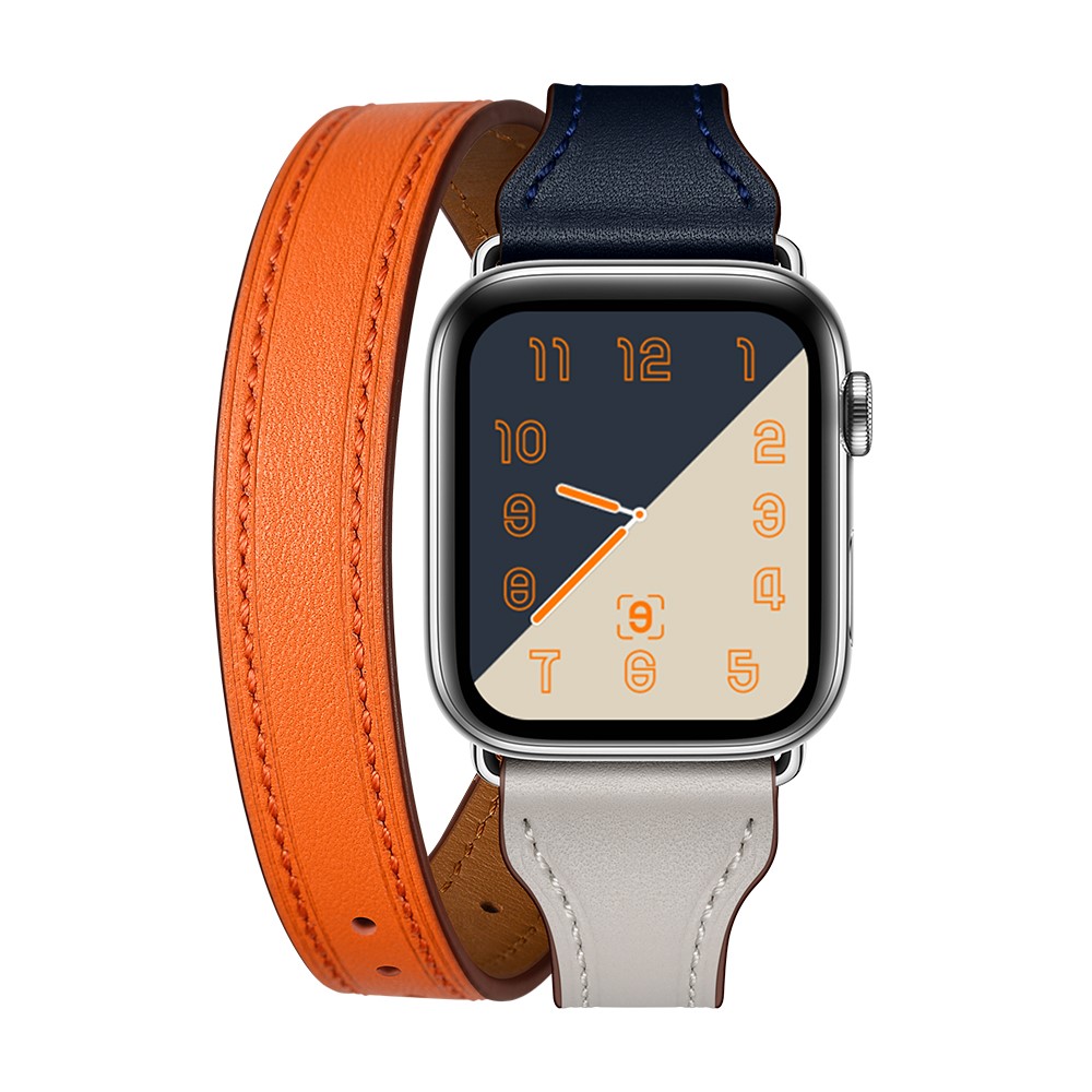 Bi-colored Dual-circle Design Genuine Leather Replacement Watch Strap for Apple Watch Series 1/2/3 42mm / Series 4/5 44mm - Orange+Dark Blue+White-6