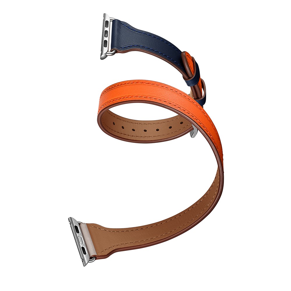 Bi-colored Dual-circle Design Genuine Leather Replacement Watch Strap for Apple Watch Series 1/2/3 42mm / Series 4/5 44mm - Orange+Dark Blue+White-7